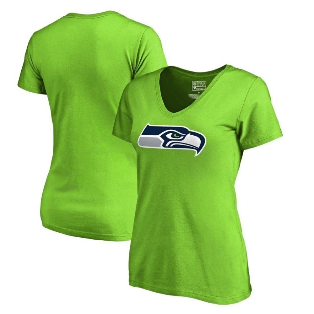 Fanatics Seattle Seahawks NFL Pro Line Branded Primary Logo‎ V-Neck Neon Green S